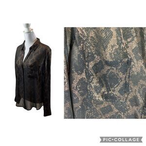 Ladies Rock &‎ Republic brand Sheer Copper and Black Snakeprint Blouse Medium